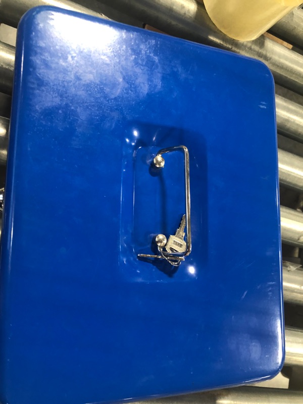 Photo 2 of Jssmst Locking Large Metal Cash Box with Money Tray, Lock Money Box with Key, Blue, CB00513XL