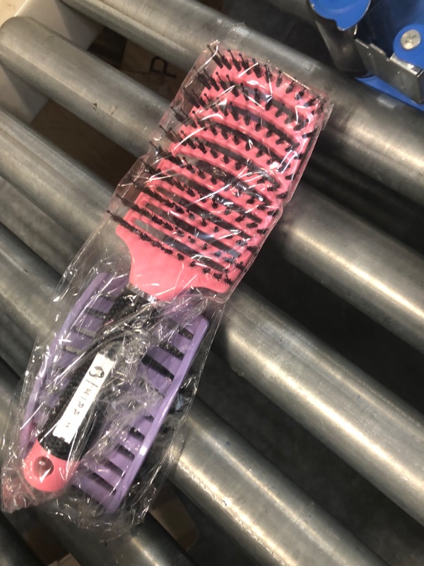 Photo 2 of Boar Bristle Hair Brush Set of 2, HIPPIH Wet & Dry Hair Brushes Made by Fine Natural Boar Hair Can Adds Shine and Smoothing Hair, Detangling Hairbrush for Women, Men & Kids' Long Curly Thick Hair Purple