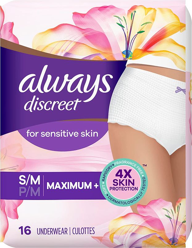 Photo 1 of Always Discreet for Sensitive Skin Maximum Plus Underwear White 16 Count (Pack of 1)