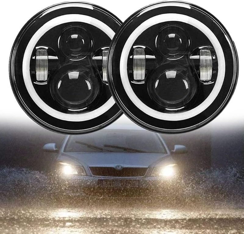 Photo 1 of 7" LED Headlights High Low Sealed Beam with White Halo Angel Eye Ring DRL & Amber Turn Signal Lights Come with with Decoder Canbus + H4 to H13 Adapter for Chevy G20 Van, Chevy G20 1969-1987
