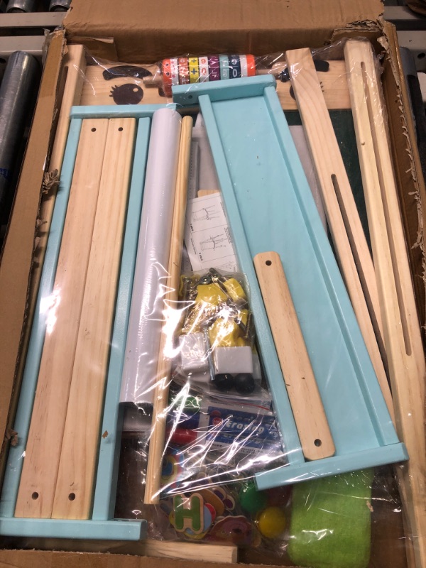 Photo 1 of Kids Easel with Paper Roll Double-Sided Whiteboard & Chalkboard Standing Easel with Numbers and Other Accessories for Kids and Toddlers (with Abacus)
