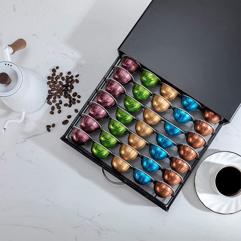 Photo 1 of ZCDCP Nespresso Pod Holder, Vertuo Pod Holder Storage Drawer , Black Metal Coffee Pod Holder for Vertuoline Capsule Orgainzer, 50 Pods
