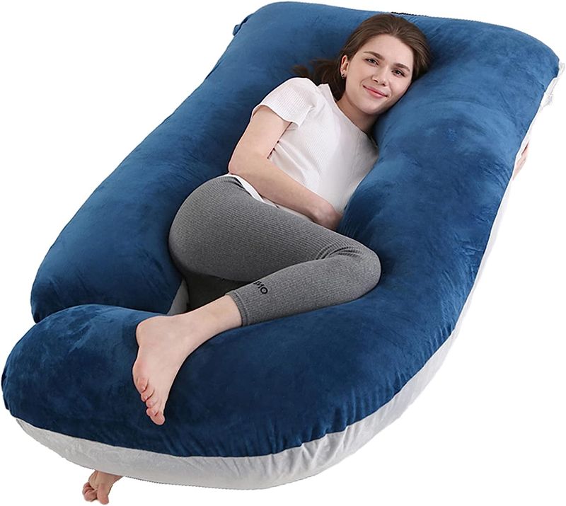 Photo 1 of  Pregnancy Pillow U Shaped Full Body Pillow with Velvet Cover Maternity Pillow for Pregnant Women, Blue&Grey, 60" Full Body Pillows