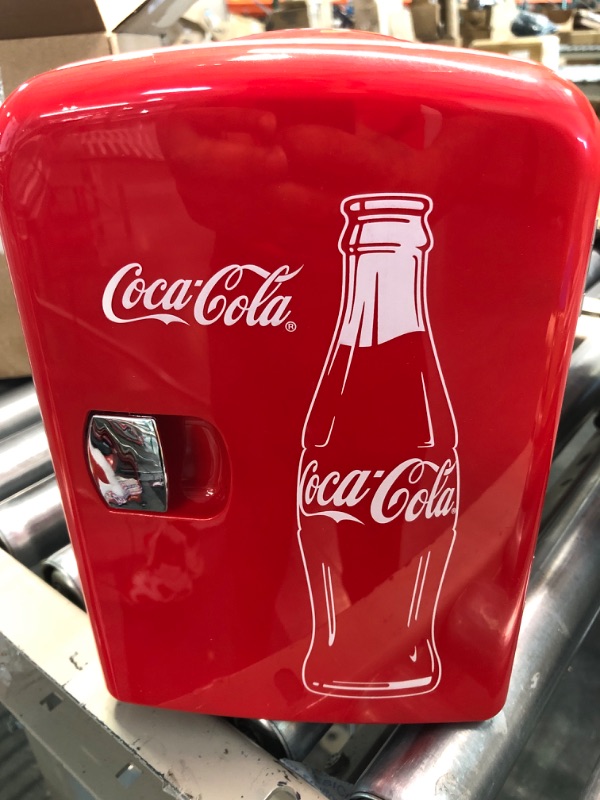 Photo 5 of Coca-Cola Classic Coke Bottle 4L Mini Fridge w/ 12V DC and 110V AC Cords, 6 Can Portable Cooler, Personal Travel Refrigerator for Snacks Lunch Drinks Cosmetics, Desk Home Office Dorm, Red