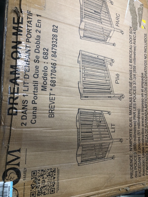 Photo 1 of Dream On Me 2 in 1 Folding Portable Crib in Cool Grey, Greenguard Gold Certified , 40x26x38 Inch (Pack of 1)