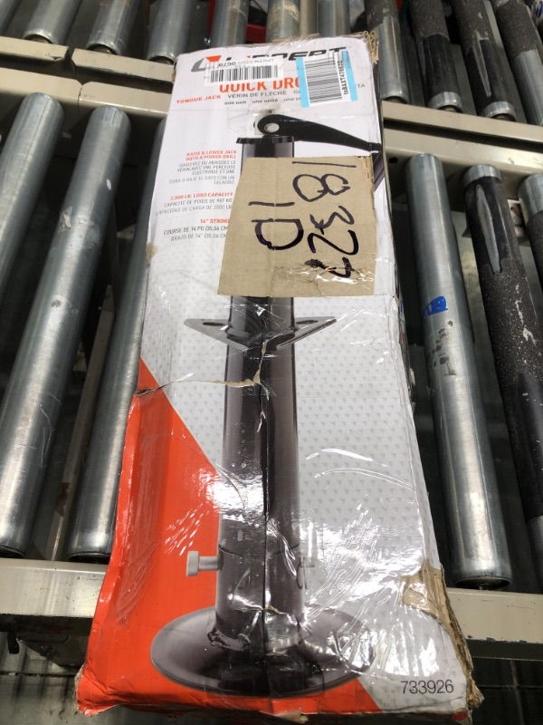 Photo 1 of Lippert 733926 Quick Drop Tongue Jack for A-Frame Travel, Cargo, and Utility Trailers or 5th Wheel RVs, Black,2000lb