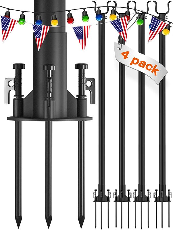 Photo 1 of addlon 4 Pack String Light Poles Pro 10ft, Aluminum Waterproof Harder Outdoor Poles with Hooks for Hanging String Lights for Patio, Garden, Wedding, Parties - Classic Black
