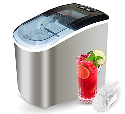 Photo 1 of Angel Canada Stainless Steel Portable Ice Maker Compact Countertop with Panoramic View Window, Ice Cube Machine, Bullet Cubes in S/L Size 26 lb/24H for Home Office Party, Boat RV
