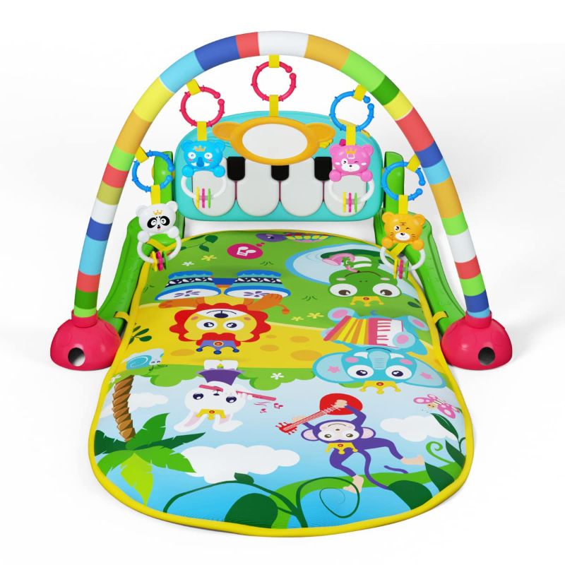 Photo 1 of Baby Gym Play Mat and Play Piano Gym with Tummy Time Mat, Musical Light Activity Center for Infants Toddlers, Birthday Gift Play Mat for Newborn