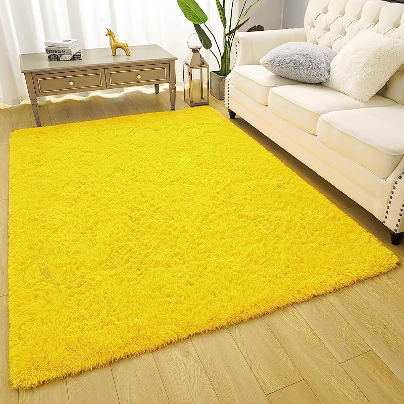 Photo 1 of  Soft Fluffy Rug 4x5.3 Feet, Fuzzy Area Rugs for Bedroom, Shag Carpet for Living Room Nursery Kids Room Decor, Comfortable Indoor Furry Dorm Carpets, Yellow