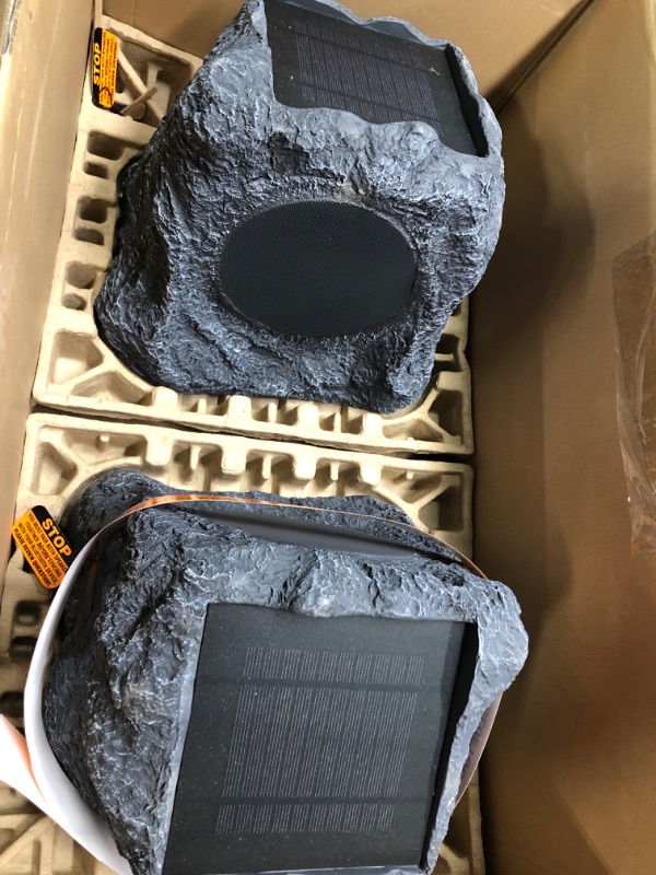 Photo 3 of Innovative Technology Outdoor Rock Speaker Pair - Wireless Bluetooth Speakers for Garden, Patio, Waterproof, Built for all Seasons & Solar Powered with Rechargeable Battery, Music Streaming - Charcoal