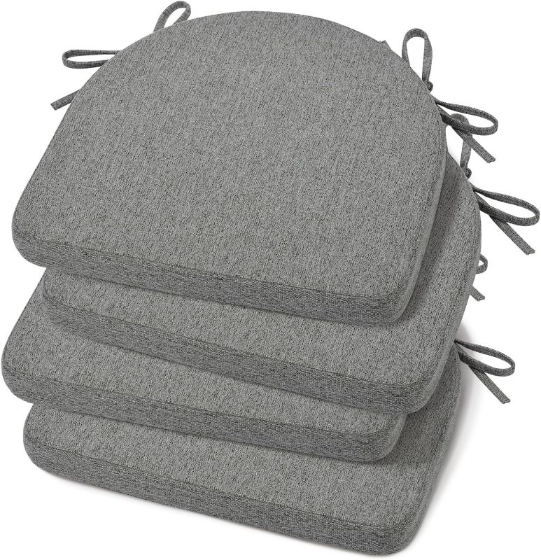 Photo 2 of AAAAAcessories U-Shaped Chair Cushions for Dining Chairs with Ties and Removable Cover, 2" Thick Dining Kitchen Chair Pads, Indoor Dining Room Chair Cushions, 17" x 16", Set of 4, Dark Grey 4 Count(Pack of 1) Dark Grey