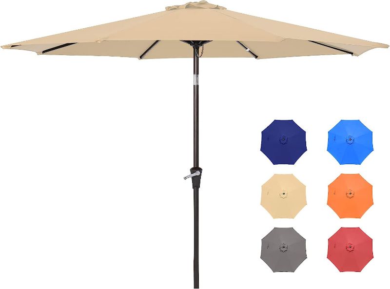 Photo 1 of  9FT Patio Umbrellas, Outdoor Patio Table Umbrella with Tilt Adjustment and Crank Lift System for Ourdoor Patio, Lawn, Backyard, Pool, Market, Beige

