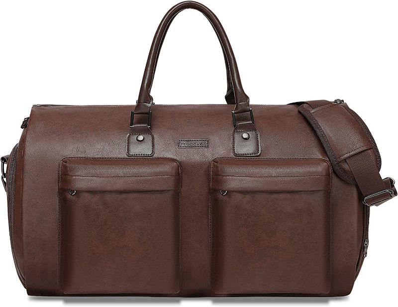 Photo 1 of Modoker Convertible Leather Garment Bag, Carry on Garment Bags for Travel Waterproof Garment Duffel Bag Gifts for Men Women Business - 2 in 1 Hanging Suitcase Suit Travel Bags in Brown