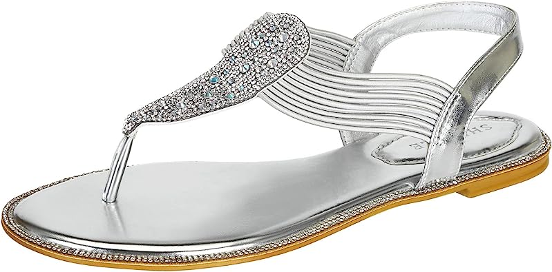 Photo 1 of SheSole Womens Sparkly Rhinestone Flats Sandals Beach Bride Wedding Shoes Silver 40US