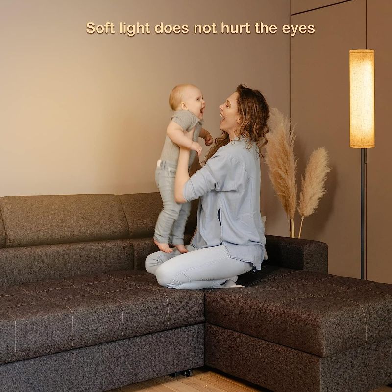 Photo 1 of AIGOTEK Floor Lamp, 12W Floor Lamp with Remote and Timing Function, Floor Lamp for Living Room with 6 Color Temperatures and Brightness, Bedroom Lamps with Beige Lamp Shade