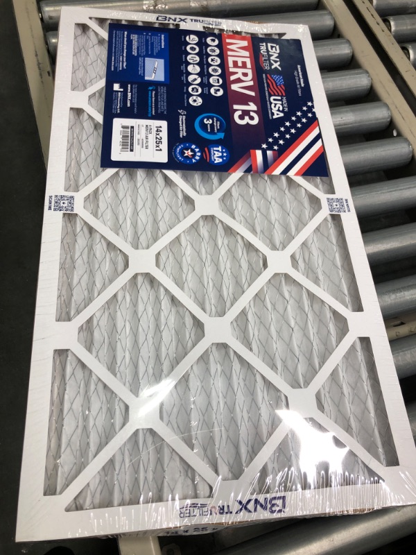 Photo 4 of BNX 14x25x1 MERV 13 Air Filter 4 Pack - MADE IN USA - Electrostatic Pleated Air Conditioner HVAC AC Furnace Filters - Removes Pollen, Mold, Bacteria, Smoke 14x25x1 4-Pack