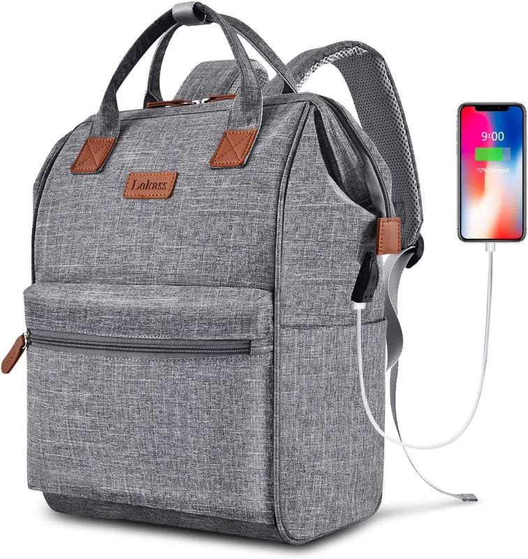 Photo 1 of BRINCH Laptop Backpack for Women Men, Personal Item Travel Bag for 15.6 Inch Computer with USB Charging Port Water Resistant College Nurse Backpack Bag Carry On Bookbag for Work/Business,Gray
