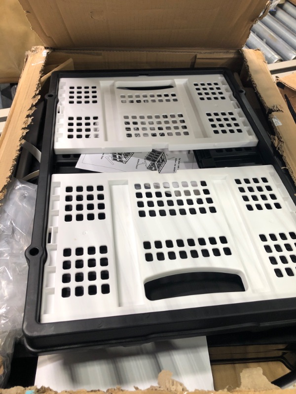 Photo 1 of Global Industrial Industrial Service & Utility Cart, Plastic 2 Shelf Flat Black, 38” x 17-1/2”, 5" Rubber Casters