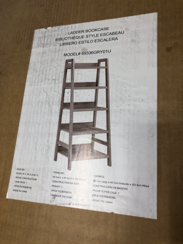 Photo 1 of Amazon Basics Modern 5-Tier Ladder Bookshelf Organizer, Solid Rubberwood Frame, Espresso Finish, 14 D x 24.8 W x 70.1 H in
