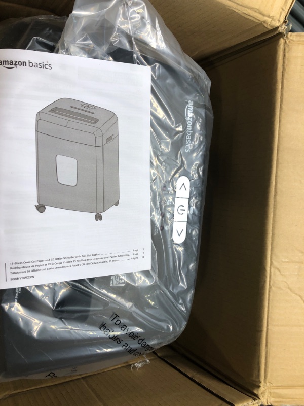 Photo 3 of Amazon Basics 15-Sheet Cross Cut Paper Shredder and Credit Card CD Shredder with 6 Gallon Bin 15 Sheet - new model Shredder