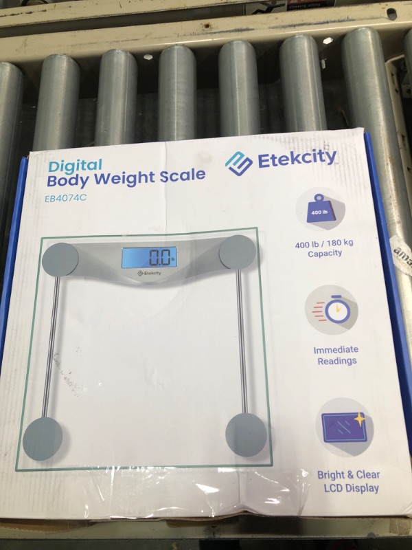 Photo 2 of Etekcity Digital Body Weight Bathroom Scale, Large Blue LCD Backlight Display, High Precision Measurements,6mm Tempered Glass, 400 Pounds Non Smart Silver