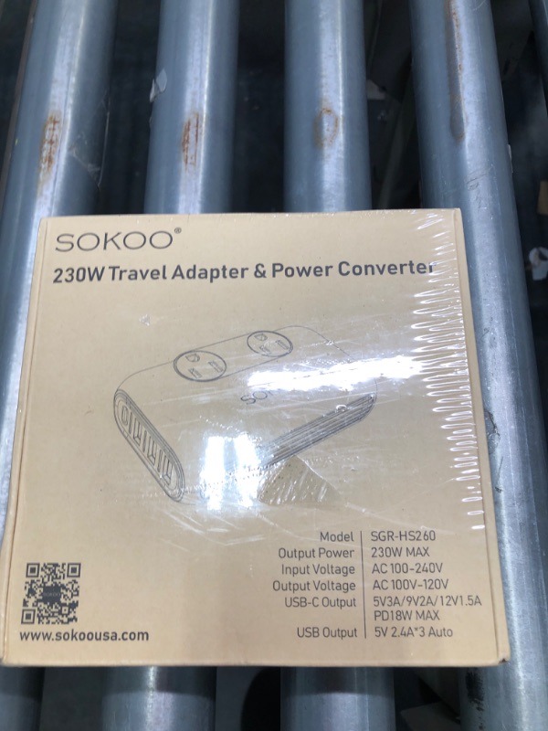 Photo 2 of SOKOO 230-Watt Step Down 100-220V to 110V Voltage Converter, International Power Converter/Travel Adapter- Use for EU/UK/AU/US/India More Than 150 Countries, USB Quick Charger 3.0 Grey