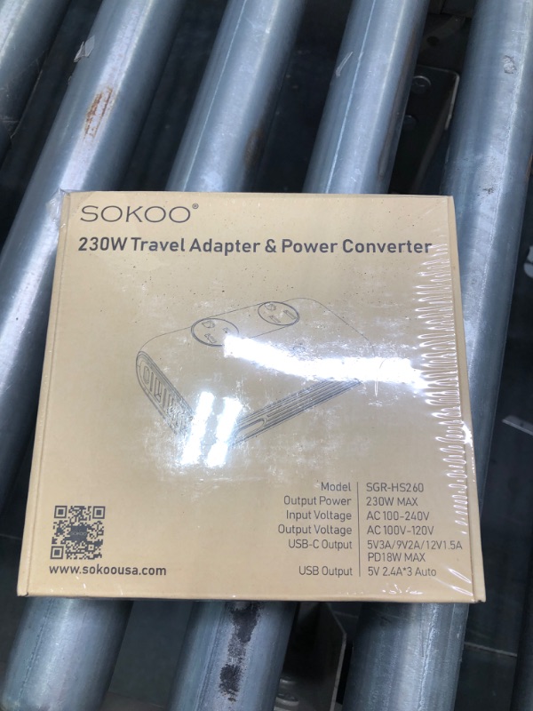 Photo 2 of SOKOO 230-Watt Step Down 100-220V to 110V Voltage Converter, International Power Converter/Travel Adapter- Use for EU/UK/AU/US/India More Than 150 Countries, USB Quick Charger 3.0 Grey