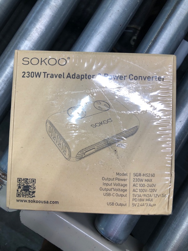 Photo 2 of SOKOO 230-Watt Step Down 100-220V to 110V Voltage Converter, International Power Converter/Travel Adapter- Use for EU/UK/AU/US/India More Than 150 Countries, USB Quick Charger 3.0 Grey