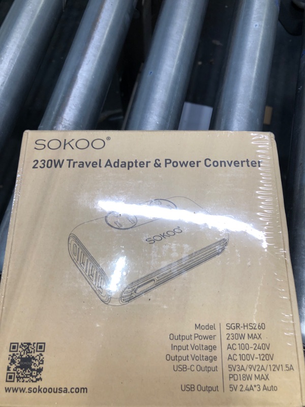 Photo 2 of SOKOO 230-Watt Step Down 100-220V to 110V Voltage Converter, International Power Converter/Travel Adapter- Use for EU/UK/AU/US/India More Than 150 Countries, USB Quick Charger 3.0 Grey