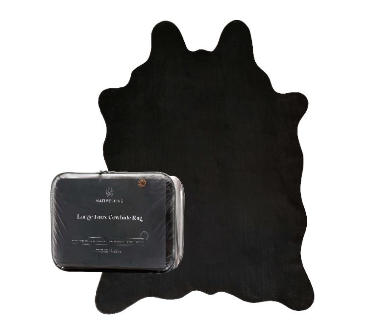 Photo 1 of native skins Black Midnight Faux Cowhide Rug
