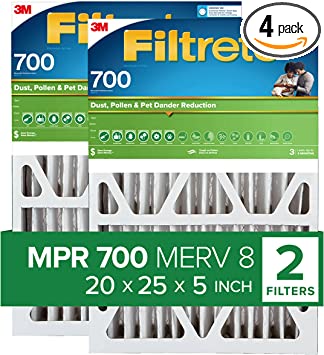 Photo 1 of Filtrete 20x25x5 Air Filter, MPR 700, MERV 8, Clean Living Dust, Pollen and Pet Dander Reduction 3-Month Pleated 5-Inch Air Filters, 2 Filters pack