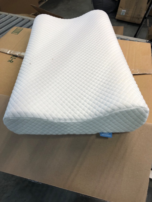 Photo 3 of AM AEROMAX Queen Size Firm Contour Memory Foam Pillow, Cervical Pillow for Neck Pain Relief, Neck Orthopedic Sleeping Pillows for Side, Back and Stomach Sleepers. Queen - Firm 26Lx15.7Wx(4"-4.9")H White