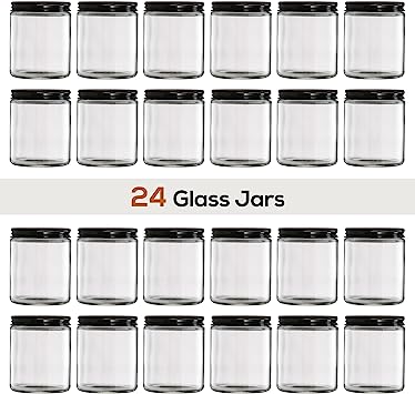 Photo 1 of 24 Pack, 8 OZ Thick Glass Jars with Metal Lids, Clear Round Candle Making Jars - Empty Food Storage Containers, Mason Canning Jar For Spice, Powder, Liquid, Sample, Lotion, Honey, Cosmetic - Dishwasher Safe