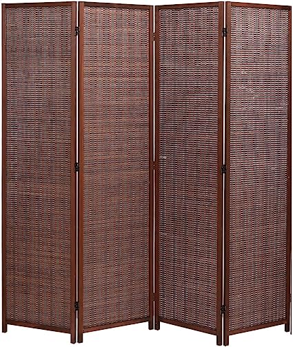 Photo 1 of Legacy Decor 4 Panel Room Divider Brown Color Wood and Bamboo Weave