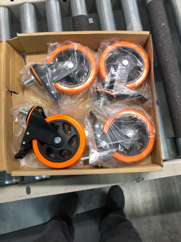 Photo 2 of 5 Inch Caster Wheels, Threaded Stem Casters Set of 4 Heavy Duty, Cart Wheels 1/2"-13 x 1" (Screw Diameter 1/2", Stem Length 1"), Safety Dual Locking Industrial Casters, Wheels for Cart, Furniture 5 inch 1/2"-13x1"