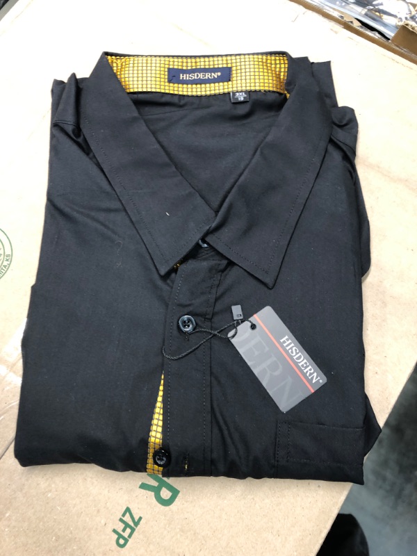 Photo 2 of HISDERN Men's Inner Contrast Casual Shirts Formal Classic Button Down Dress Shirt Long Sleeve Printed Regular Fit Shirt Black/Gold 01 2XL