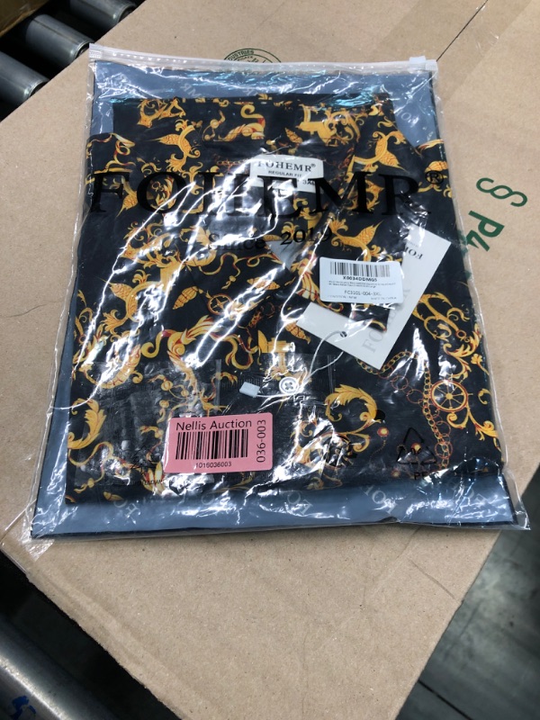 Photo 1 of fohemr Mens Black Gold Dress Shirts Luxury Short Sleeve Chain Print Shirt Baroque Casual Button Down Design Buchona Shirts 01black 3XL