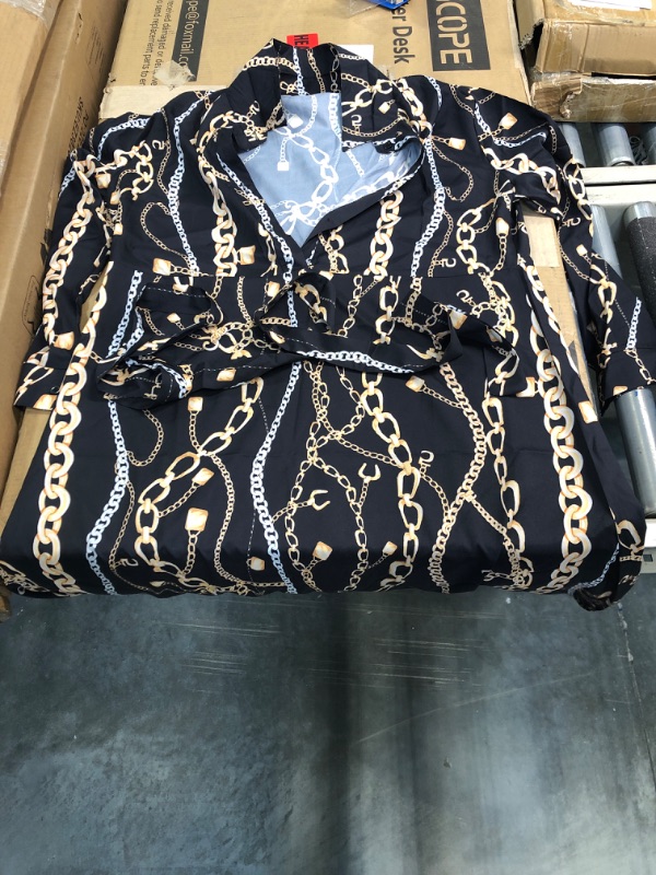 Photo 1 of Faculol Plus Size Maxi Dresses for Women - V Neck black/gold chain Dress Flowy 3/4 Sleeve with Belt 3 X-Large Black