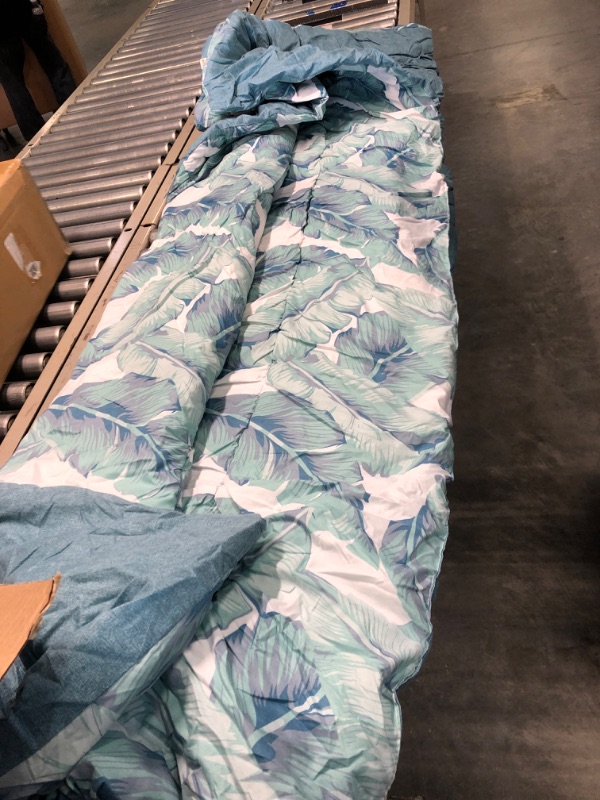 Photo 2 of AIKASY Blue Green Twin Comforter Set with Sheets,Bed in a Bag 6-Pieces,Palm Tree Totem Printing Design,Ultra Soft Down Alternative All Season Bedding Set(Twin, Blue Green) Blue Green Twin-6 Pieces