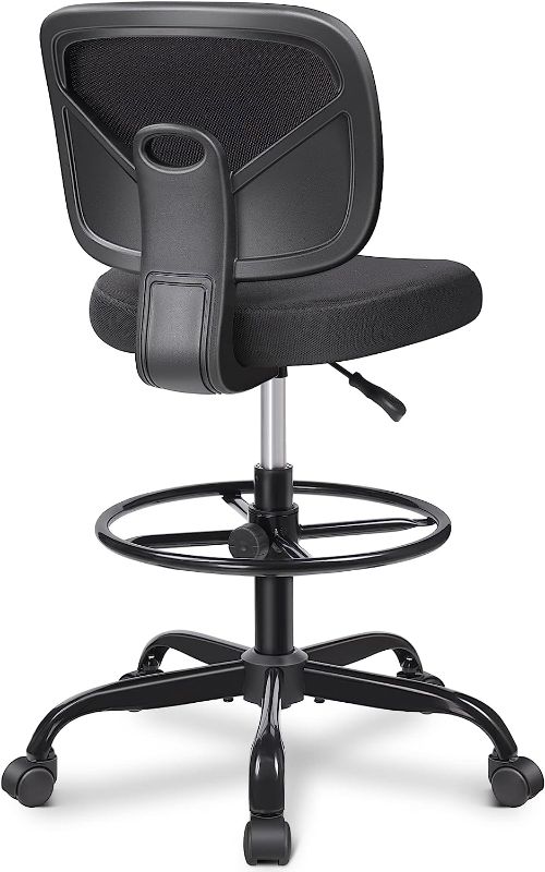 Photo 1 of Primy Office Drafting Chair Armless, Tall Office Desk Chair Adjustable Height and Footring, Low-Back Ergonomic Standing Desk Chair Mesh Rolling Tall Chair for Art Room, Office or Home(Black)