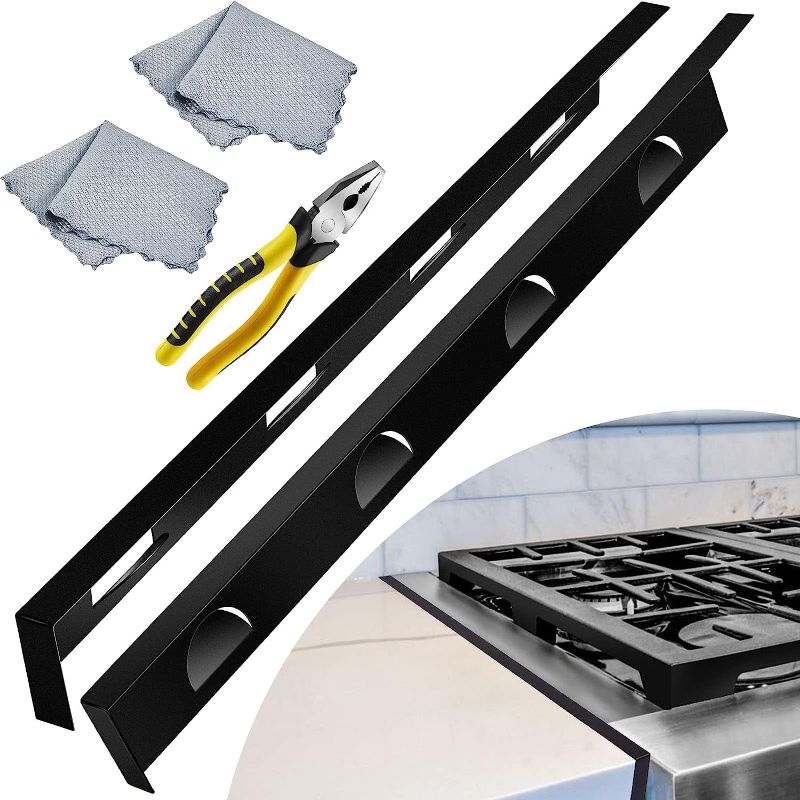 Photo 1 of 5 Pcs Stove Gap Covers Kit, Stainless Steel Range Gap Filler Stove Side Gap Guards Stainless Steel Counter Trim Protector with Pliers and Rag Heat Resistant Easy to Clean for Kitchen, 23.6-26 Inch