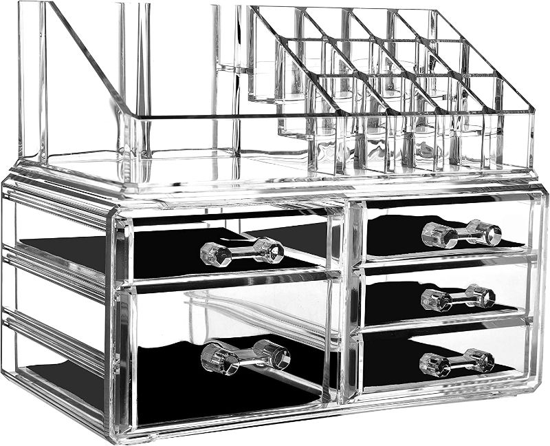 Photo 1 of Cq acrylic Makeup Organizer Skin Care Large Clear Cosmetic Display Cases Stackable Storage Box With 5 Drawers For Vanity,Set of 2