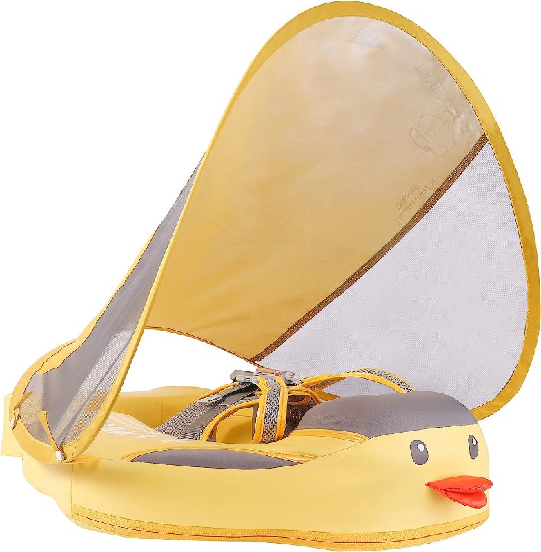 Photo 1 of Mambobaby Float Add Tail Newest Baby Swim Float with Canopy, Non-Inflatable Solid Baby Float, Upgrade Soft Waterproof Skin-Friendly Leather Material Infant Swim Float (Special Edition Yellow)