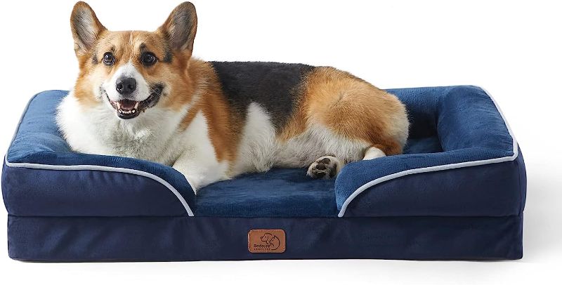 Photo 1 of Bedsure Large Orthopedic Dog Bed for Large Dogs - Big Waterproof Dog Bed Large, Foam Sofa with Removable Washable Cover, Waterproof Lining and Nonskid Bottom Couch, Pet Bed, Navy Blue