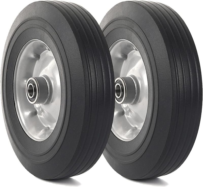 Photo 1 of 2-Pack) AR-PRO 10''x2.5'' Flat Free Solid Rubber Replacement Tires - Flat-Free Tires for Hand Trucks and Wheelbarrows with 10” Tires with 5/8" Axles