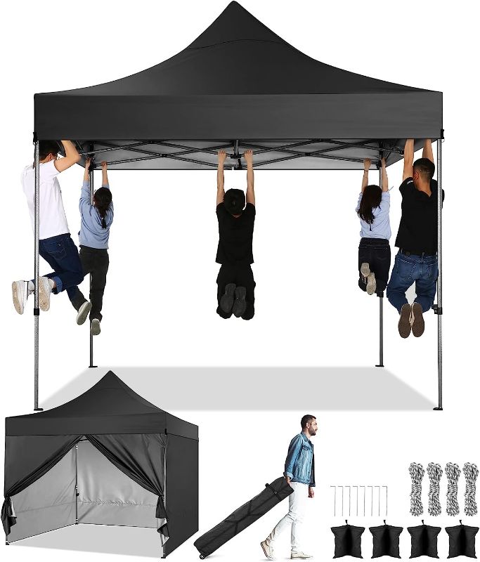 Photo 1 of COBIZI 10x10 Pop Up Canopy Tent 2.0, Easy Up Canopy, Waterproof Heavy Duty Canopy, Strong Stability, All Weather Sunshade and Waterproof Outdoor Canopy Tents, 8 Stakes, 4 Ropes, Black
