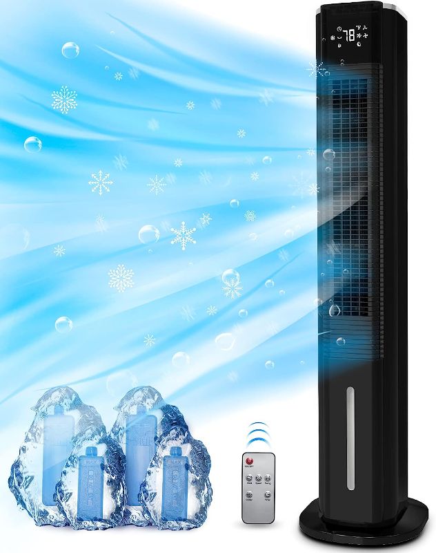 Photo 1 of Evaporative Air Cooler, 42" Portable Air Conditioner for Room, 3 In 1 Windowless Air Cooler, 1.3 Gallon Water Tank, 90° Oscillating, 4 Mode & 3 Speed, 12H Timer, 4 Ice Boxes, Remote Control,Black