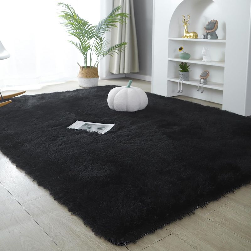 Photo 1 of 8x10 Area Rugs Black Super Soft Fluffy Upgrade Sponge Non-Slip No Shedding for Living Room Bedroom Girls/Boys Room Dorm Playroom Lounge Home Decor