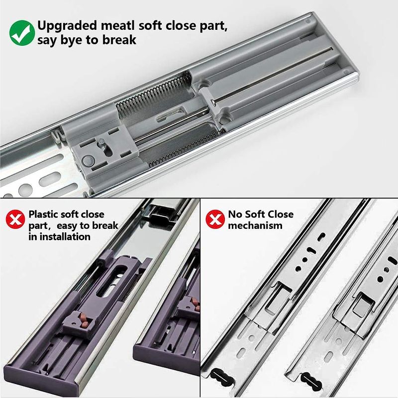 Photo 1 of 1 Pair Heavy Duty Drawer Slides 22 inch Soft Close Ball Bearing Drawer Slides 
**NO SCREWS*
.
.